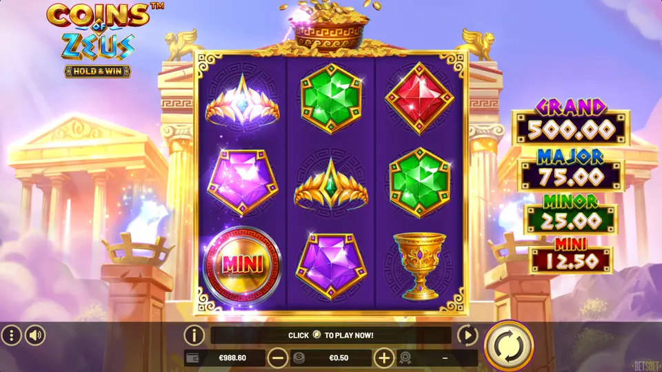 MINI BONUS symbol on the reel during Hold & Win Feature in Coins of Zeus